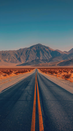 An empty road in the middle of the desertの素材
