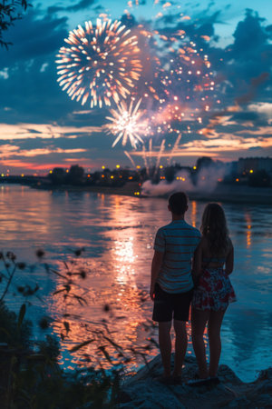 Couples Retreat by the Riverside Fireworksの素材