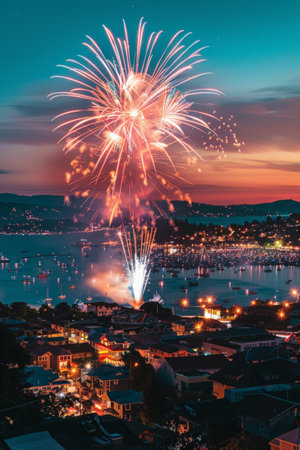 Lakeside Fireworks Festival in Mountain Townの素材