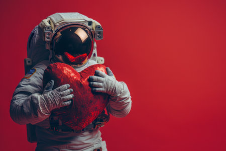 Cosmic Love on Red, Space Explorer Embracing Love, Hugging Soft Heartの素材