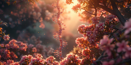 DNA Helix Amidst Blossoming Flowersの素材