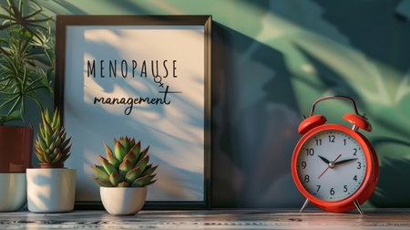 Menopause Management Concept with Clock and Plants in Sunlit Roomの素材