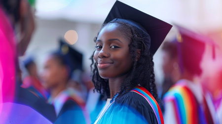 Proud African-American Female Graduate Smiling at Graduation Ceremonyの素材
