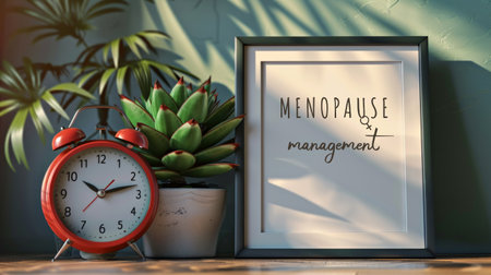 Menopause Management Concept with Alarm Clock and Succulent on Deskの素材