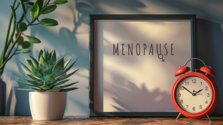Menopause Concept with Clock and Plants in Modern Interiorの素材