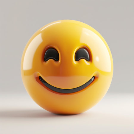 Shiny Smiling Face Emoticon Illustration on Neutral Backgroundの素材