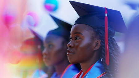 African American Female Graduate at Commencement Ceremonyの素材