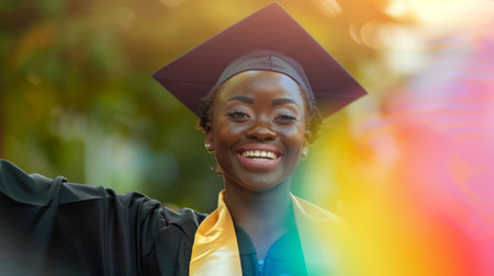 African-American Female Graduate Smiling Proudly at Graduation Ceremonyの素材