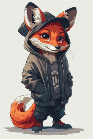 Stylish Fox Character in Hoodie and Sneakers Illustrationの素材