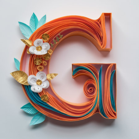 Letter G Embellished with Floral Designs, Elegant Paper Quilling Artの素材