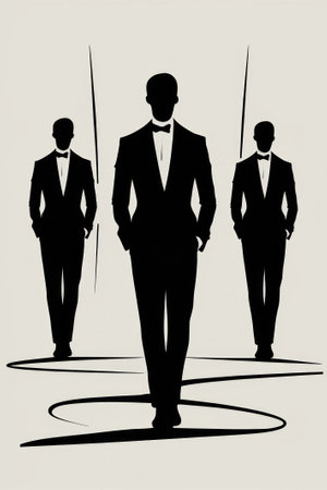 Elegant Businessmen in Suits Walking Forward with Confidenceの素材