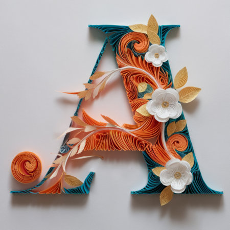 Letter a Embellished with Floral Designs, Elegant Paper Quilling Artの素材