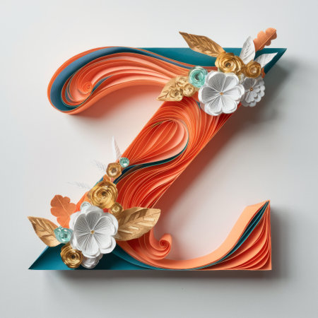 Elegant Paper Quilling Art Forming the Letter Z Embellished with Floral Designsの素材