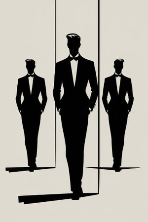 Elegant Businessmen Silhouettes in Stylish Suits with Shadow Playの素材