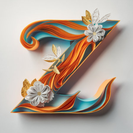Elegant Paper Quilling Art Forming the Letter Z Embellished with Floral Designsの素材