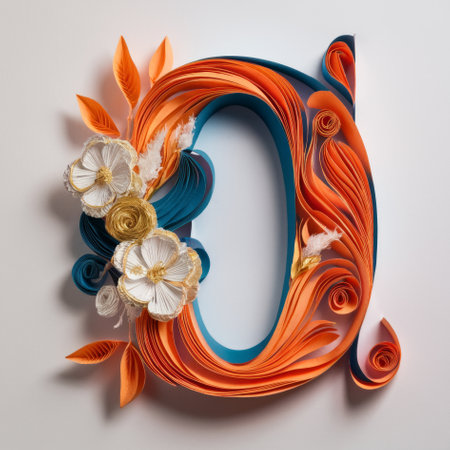 Letter O Embellished with Floral Designs, Elegant Paper Quilling Artの素材