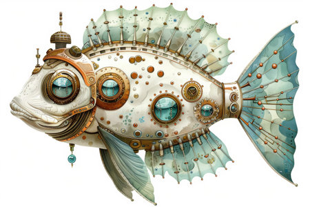 Steampunk Fish Illustration for Art Design, Print, Card, or Posterの素材