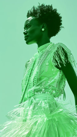 Futuristic Fashion: Portrait of Woman in Metallic Outfit with Dreadlocksの素材