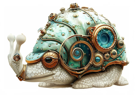 Steampunk Nautilus Shell Art: Intricate Gear and Metalwork Design for Print, Card, Posterの素材