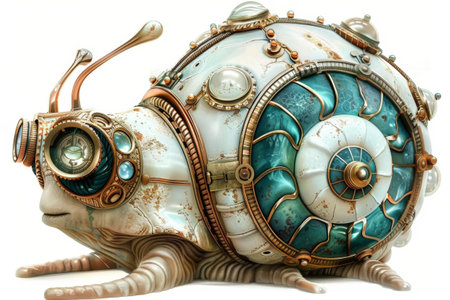 Steampunk Snail Artwork with Gears and Goggles, Unique Design for Posters, Cards, and Printsの素材