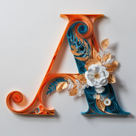 Letter A Embellished with Floral Designs, Elegant Paper Quilling Artの素材