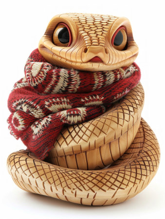 Adorable Snake in Red Scarf, Happy New Year 2025の素材