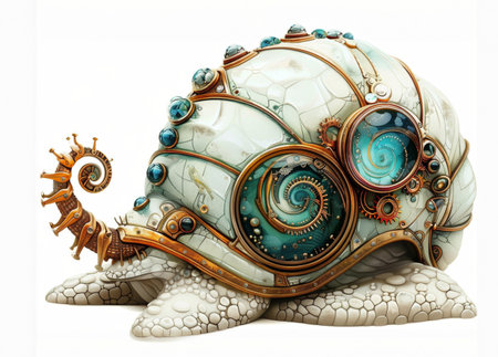 Futuristic Steampunk Snail Sculpture with Intricate Details for Unique Art Decor Conceptの素材