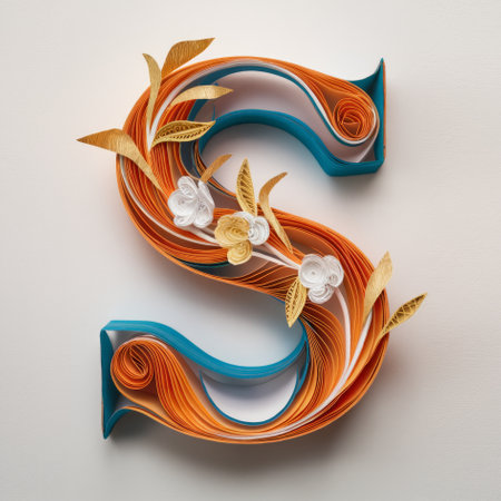 Elegant Paper Quilling Art Forming the Letter S Embellished with Floral Designsの素材
