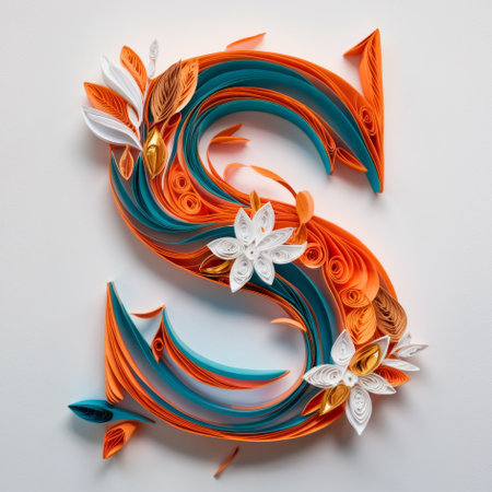 Letter S Embellished with Floral Designs, Elegant Paper Quilling Artの素材