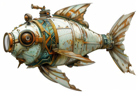 Steampunk Fish Illustration for Art Design, Print, Card, or Posterの素材