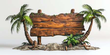 Rustic Wooden Sign with Palm Trees with Copy-space for Summer Decor and Caption Designの素材