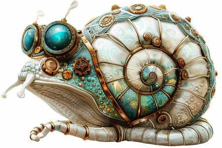 Steampunk Snail Artwork with Gears and Goggles, Unique Design for Posters, Cards, and Printsの素材
