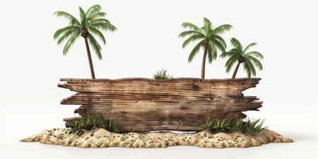 Rustic Wooden Sign with Palm Trees with Copy-space for Summer Decor and Caption Designの素材