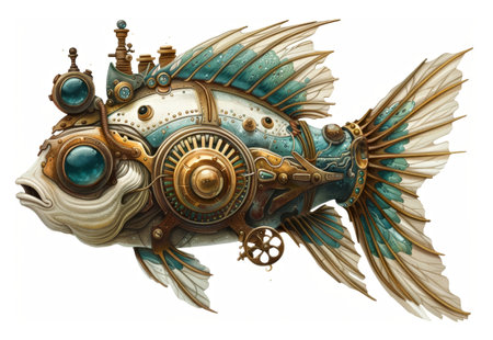 Steampunk Mechanical Fish Illustration for Design, Posters, and Concept Art Projectsの素材