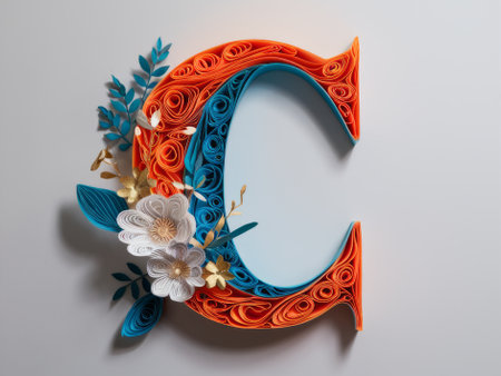 Letter C Embellished with Floral Designs, Elegant Paper Quilling Artの素材