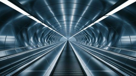 Futuristic Escalator Tunnel - Modern Architecture, Symmetry and Light for Print, Card, Poster**の素材