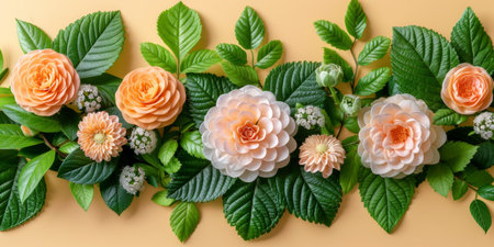Elegant Floral Arrangement with Peach and White Roses for Spring Design, Card, or Poster Useの素材