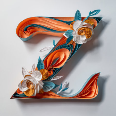 Elegant Paper Quilling Art Forming the Letter Z Embellished with Floral Designsの素材