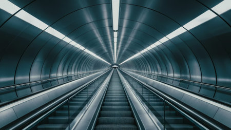 Futuristic Escalator Tunnel - Modern Architecture, Symmetry and Light for Print, Card, Poster**の素材