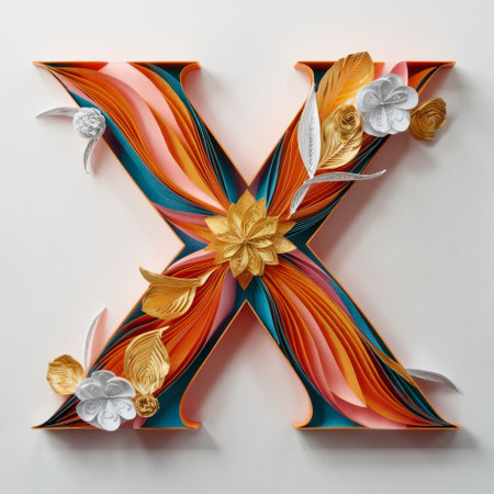 Letter x Embellished with Floral Designs, Elegant Paper Quilling Artの素材
