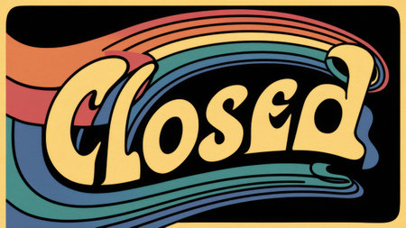 Vintage Closed Sign with Colorful Retro Rainbow Design for Storefronts and Businessesの素材