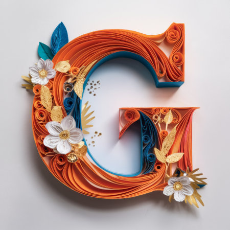 Letter G Embellished with Floral Designs, Elegant Paper Quilling Artの素材