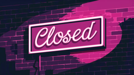 Retro Neon Closed Sign on Brick Wall - Summer Night Aesthetic for Posters and Digital Artの素材