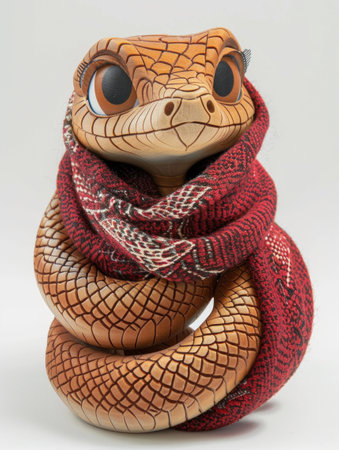 Adorable Snake in Red Scarf, Happy New Year 2025の素材