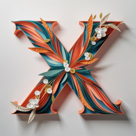 Letter x Embellished with Floral Designs, Elegant Paper Quilling Artの素材