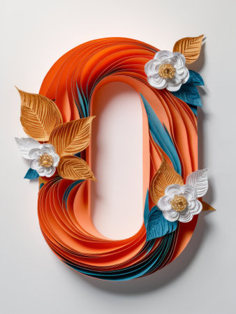 Elegant Quilled Number 0 Zero Adorned with Orange and Blue Paper Flowers Paper Artの素材