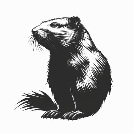 Black and White Woodcut Style Illustration of a Groundhogの素材