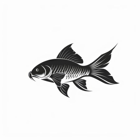 Black and White Fish Illustration on White Backgroundの素材