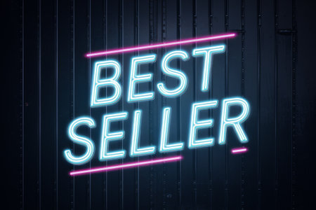 Neon Best Seller Sign on Dark Background for Advertising, Marketing, and Design Purposesの素材