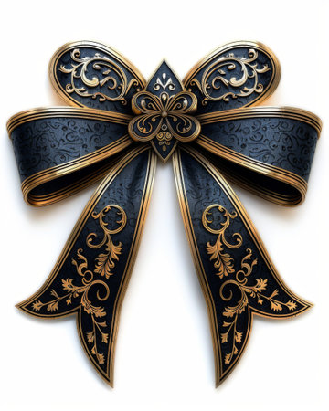 Elegant Ornate Black and Gold Ribbon Bow Design - Detailed Luxury Decorative Elementの素材